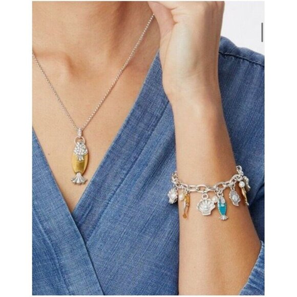 Brighton SEA OCEAN DREAM Fish Shells Nautical Charm Silver Bracelet NWOT - Picture 2 of 7